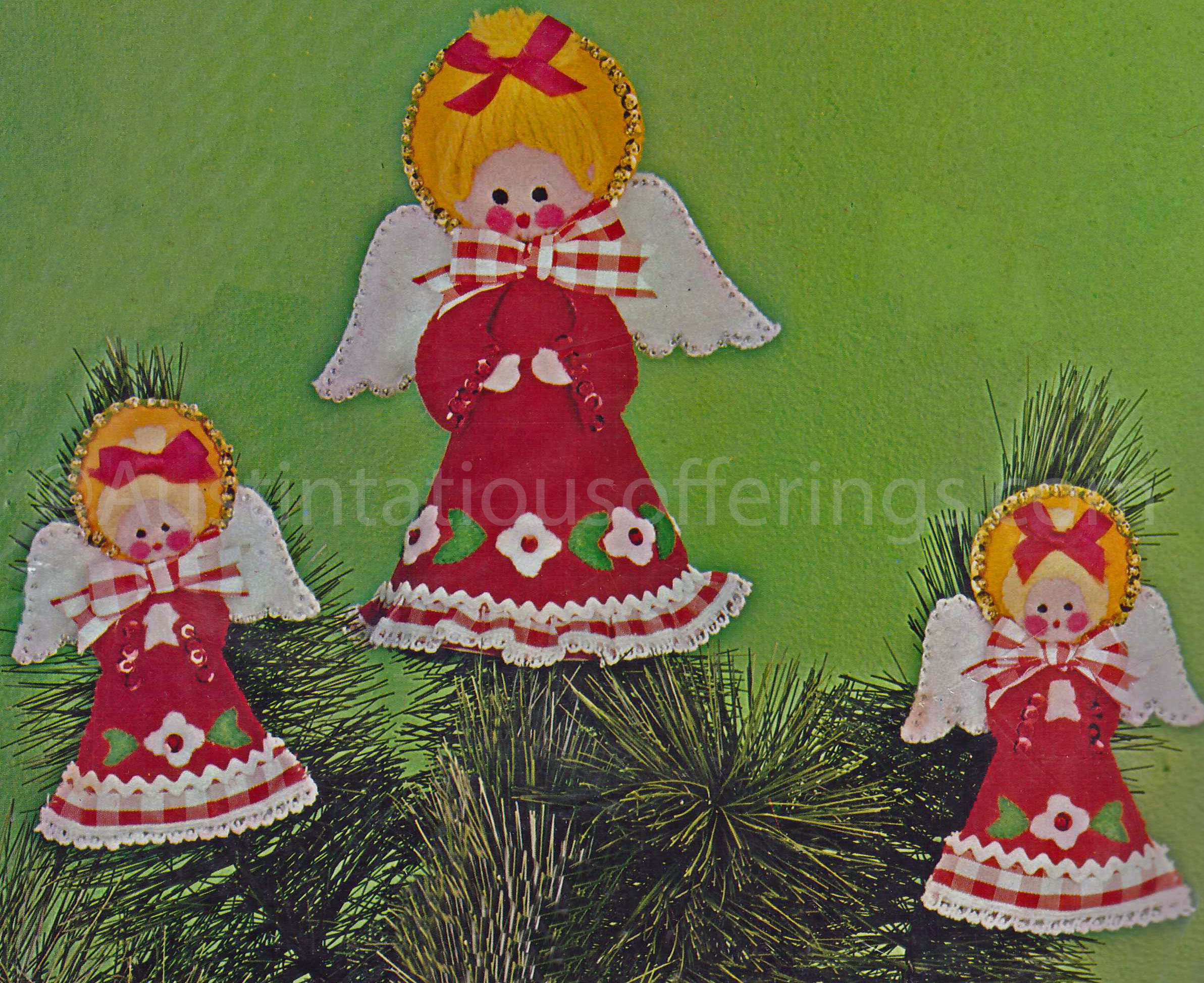 Rare Set Tree Top Angels Holiday Ornaments Felt Embroidery Kit
